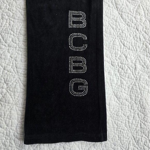 BCBG Black Velour Rhinestone Logo Track Pants - Picture 3 of 9